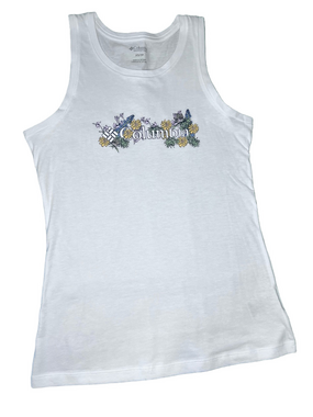 Columbia White Mesa Bluff Tank Top Floral Logo Womens Size XS